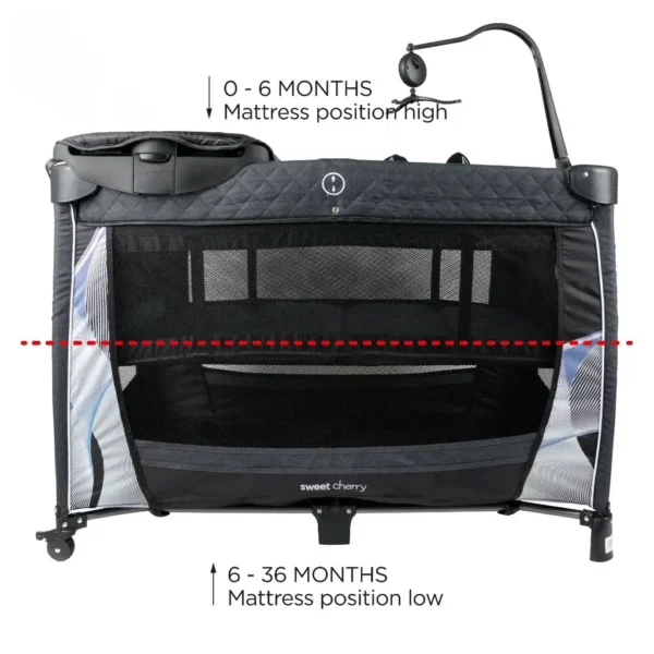 Sweet Cherry Luxury Playpen Crib NeroX Travel Cot with music toy bay, mosquitoes netting, diaper changing table (UP620)
