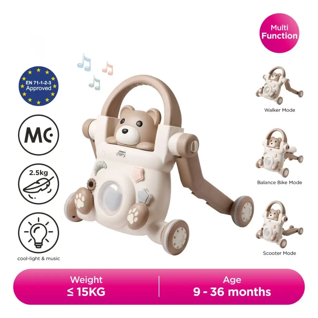 Sweet Cherry Sit-to-Stand Multi-Function Learning Walker Teddy 3-In-1 Baby Walker (SC002)