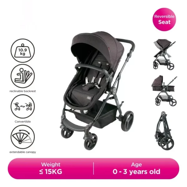 Sweet Cherry 3-in-1 Convertible Baby Stroller with Baby Carrier Car Seat GL600 Vetro S Travelling System