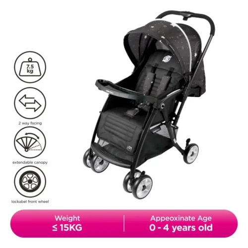 Sweet Cherry Easy & Quick Folding Baby Full-Size Stroller HP712 Morris 2 Way Facing Stroller with Full Coverage Canopy