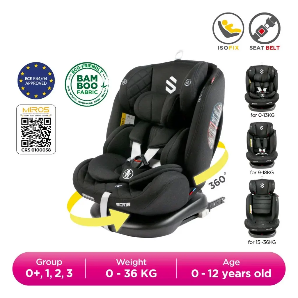 Sweet Cherry ISOFIX 360° Rotation Baby Car Seat Newborn to 12 years old Convertible ST3 SCR18 Car Seat Group 0+,1, 2, 3