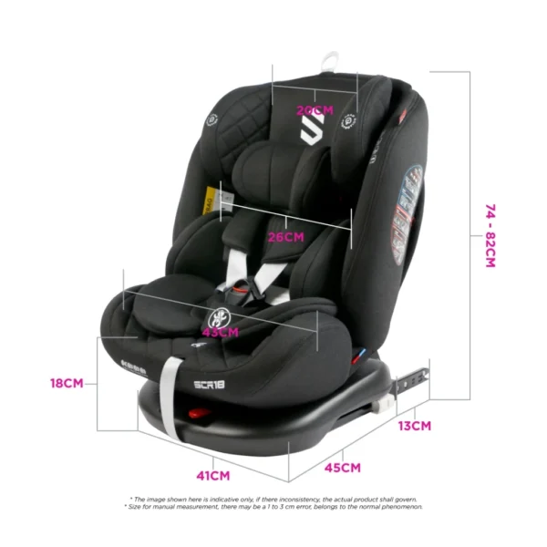 Sweet Cherry ISOFIX 360° Rotation Baby Car Seat Newborn to 12 years old Convertible ST3 SCR18 Car Seat Group 0+,1, 2, 3